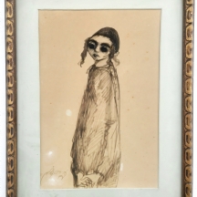 משה ברנשטיין, (Moshe Bernstein) - 'נער יהודי' - רישום טוש על נייר