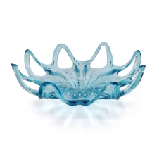 קערת זכוכית צ'כית גדולת מיימדים עשויה 'זכוכית אקווה מרין' בעבודת ניפוח ידנית