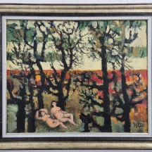 יעקב וכסלר (Jacob Wexler) - 'שתי נשים משתזפות בערום בחורשה' - ציור שמן על בד