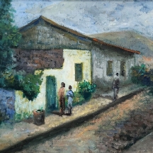 'דמויות ברחוב' - ציור שמן על בד צרפתי, חתום