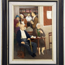 לריסה הלר - 'דמויות במסבאה' - ציור גדול, שמן על בד צרפתי, חתום ומתוארך: 1978