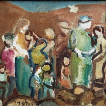אהרון גלעדי (1907-1993)  'דמויות בקיבוץ' - שמן על בד, חתום