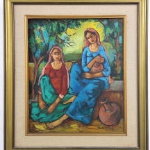 עזרא טלקר (Ezra Talkar) - 'שתי נשים', שמן על בד, חתום