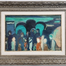 אהרון גלעדי (Aharon Giladi ,1907-1993) 'מתפללים בבית הכנסת הכחול בצפת'