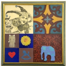 אליעז סלונים (נ. 1958) - 'מופשט 1', שמן וטכניקה מעורבת על לוחות עץ, חתום