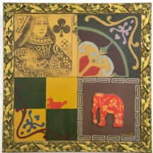 אליעז סלונים (נ. 1958) - 'מופשט 5', שמן וטכניקה מעורבת על לוחות עץ, חתום