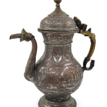 קנקן איסלמי עתיק מתקופת השושלת הקאג'ארית (Qajar Dynasty) עשוי נחושת ופליז