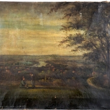 'שני ילדים ליד גדר' - ציור אירופאי עתיק, שמן על בד