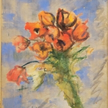 תמר גולדרייך - 'זר כלניות אדומות' - אקוורל על נייר, חתום