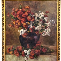 'פרחים בכד חרס כחול' - ציור עתיק, שמן על בד צרפתי, חתום Rainer ומתוארך: 1913