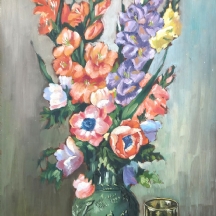 ביניש מינינברג (1902-1996)) - 'פרחים בכד מעוטר' - ציור שמן על לוח, חתום