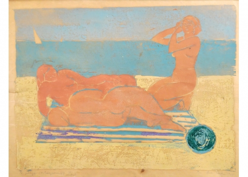 אווה צרבו Eva Cerbu Siegler (רומניה, 1924-2008) Sur la plage הדפס חתום בעיפרון