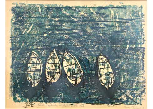אווה צרבו Eva Cerbu Siegler (רומניה, 1924-2008) - 'סירות', הדפס חתום בעיפרון