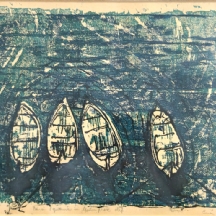 אווה צרבו Eva Cerbu Siegler (רומניה, 1924-2008) - 'סירות', הדפס חתום בעיפרון