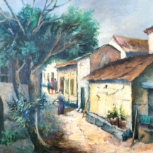 הדי קון (נ. 1936) - 'דלת מקושתת ליד עץ' - שמן על בד, חתום