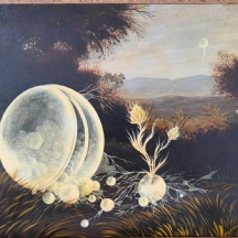 ברוך אלרון (1934-2006) - 'פנינים לבנות בנוף סתווי' - שמן על לוח, חתום