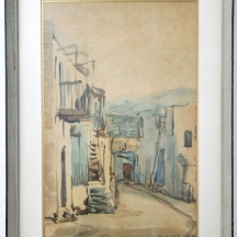 ארמן צבי (1903-1993, Zvi Ehrman) - 'רחוב צפתי', אקוורל על נייר