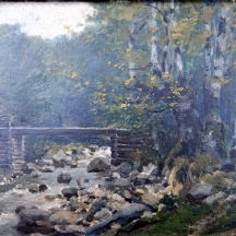 Laszlo Dioszeghy (הונגריה, 1875-1942) - 'גשר מעל נחל', שמן על לוח קרטון, חתום