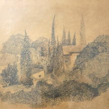 מרים אילן - 'טירת שלום', רישום עיפרון על נייר, חתום ומתוארך 1998