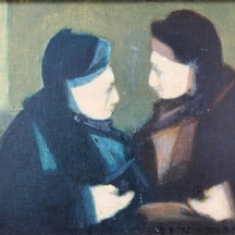 אברהם גולדברג (Avraham Goldberg) - 'שיח נשים' שמן על לוח, חתום