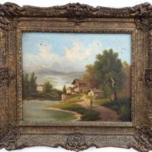 'גבר בשביל כפרי ליד נחל' - שמן על בד, נתון במסגרת נאה, חתום