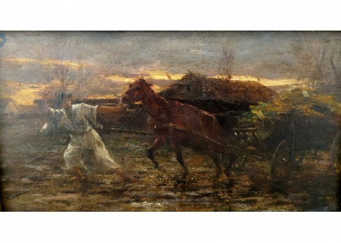 קרולוס פליה (הונגריה, Carolus Pallya 1875-1930) ציור עתיק, שמן על לוח, חתום