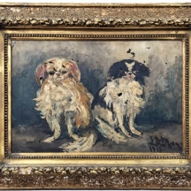 'זוג כלבי קוקר ספנייאל' - ציור שמן על בד, חתום