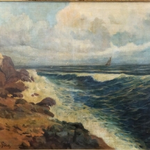 גזה זוראד (הונגריה, 1896-1959) Geza Zorad - 'חוף סלעי', ציור גדול, שמן על בד