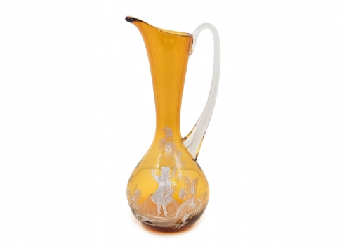 קנקן זכוכית אנגלי בסגנון מרי גרגורי Mary Gregory Glass עשוי זכוכית ענבר