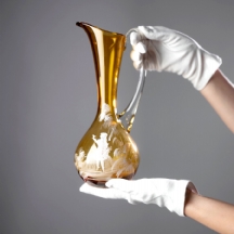 קנקן זכוכית אנגלי בסגנון מרי גרגורי Mary Gregory Glass עשוי זכוכית ענבר