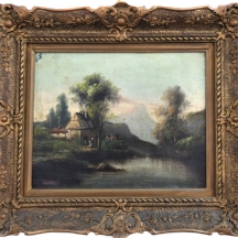 'אישה הולנדית על שפת אגם' - ציור שמן על בד, חתום, נתון במסגרת נאה