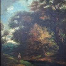 'אישה ביער' - ציור עתיק, שמן על בד, חתום