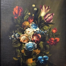 'פרחים באגרטל' - ציור בסגנון עתיק, שמן על בד צרפתי, חתום