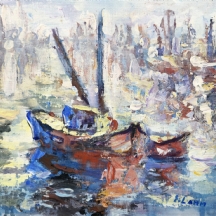 שמואל לם (1905-1994) - 'סירות', שמן על בד צרפתי, חתום