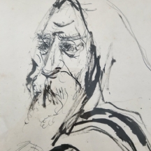 משה ברנשטיין (1920-2006) - 'דמות רב עטוף בטלית', רישום דיו וגואש על נייר, חתום