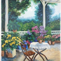 הדי קון (Heddy Kun) - 'מרפסת פורחת', ליטוגרפיה גדולה חתומה בעיפרון 74/300