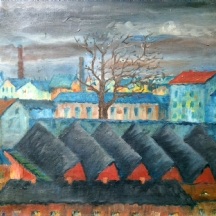 'נוף אורבני' - ציור שמן על בד, חתום