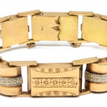 צמיד רטרו כבד ואיכותי, עשוי זהב צהוב 14 קארט חתום, עיטורי זהב לבן
