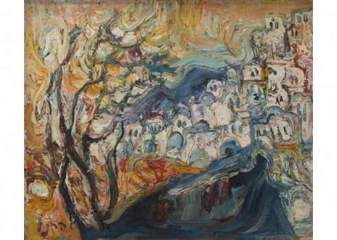 יצחק פרנקל פרנל (1899-1981) - 'צפת בלבן' - שמן על בד, חתום