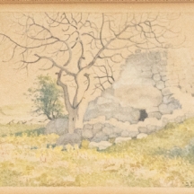 שמואל חרובי (1897-1965) - 'עץ וקבר', אקוורל על נייר, חתום