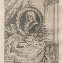 תצריב עתיק מהמאה ה-18 עם דמותו של רוברט וולפול (Robert Walpole)