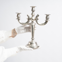 פמוט כסף (833) ישראלי תלת קני מתוצרת 'מכסף' חתום