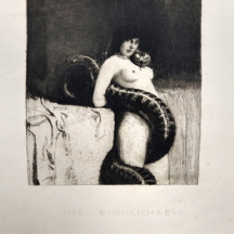 פרנץ פון שטוק,Franz von Stuck, (1863–1928,גרמניה)- החושניות, תצריב חתום בעיפרון