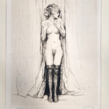 אוטו גצה, Otto Goetze (1868–1931, גרמניה)- אישה עירומה ליד וילון, תצריב