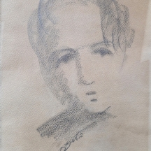 בתיה לישנסקי (1990-1992) - 'ראש אישה', עיפרון ואקוורל על נייר, חתום