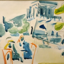 שמשון הולצמן (1907-1986) - רישום עיפרון ואקוורל על נייר, חתום