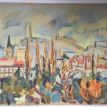 יונה בן משה (נ.1921) - 'ירושלים' - גואש על קרטון, מתוארך 1966