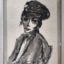 משה ברנשטיין, (Moshe Bernstein) - 'נער יהודי' אקוורל וגואש על נייר, חתום