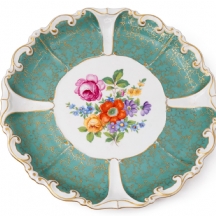 צלחת פורצלן גרמנית להגשת עוגה או פירות, מתוצרת 'ילמנאו' (Jlmenau)