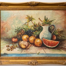 טבע דומם עם כד לבן ואבטיח, שמן על בד